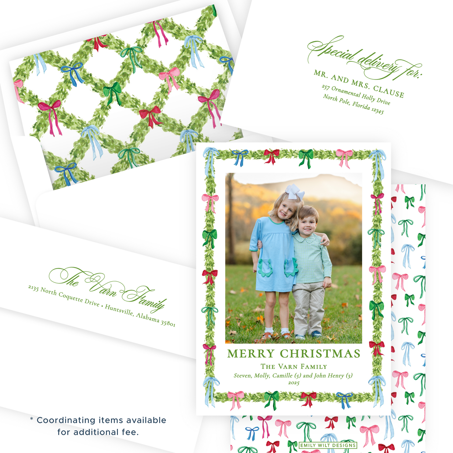 Christmas Photo Card - Decked with Bows Garland - Portrait