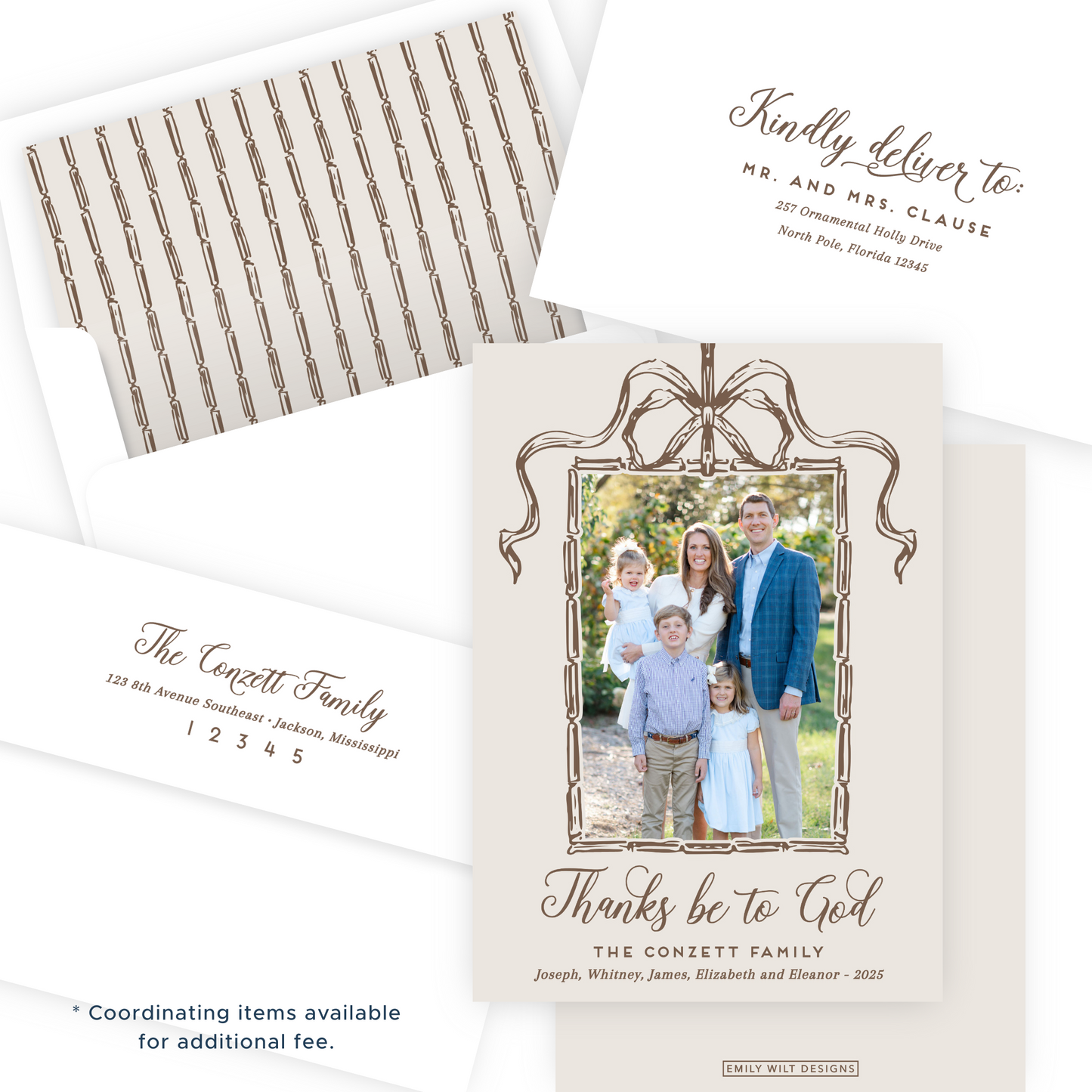 Christmas Photo Card - Bamboo Bow Frame, Chocolate