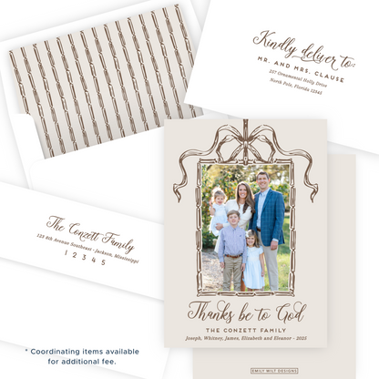 Christmas Photo Card - Bamboo Bow Frame, Chocolate