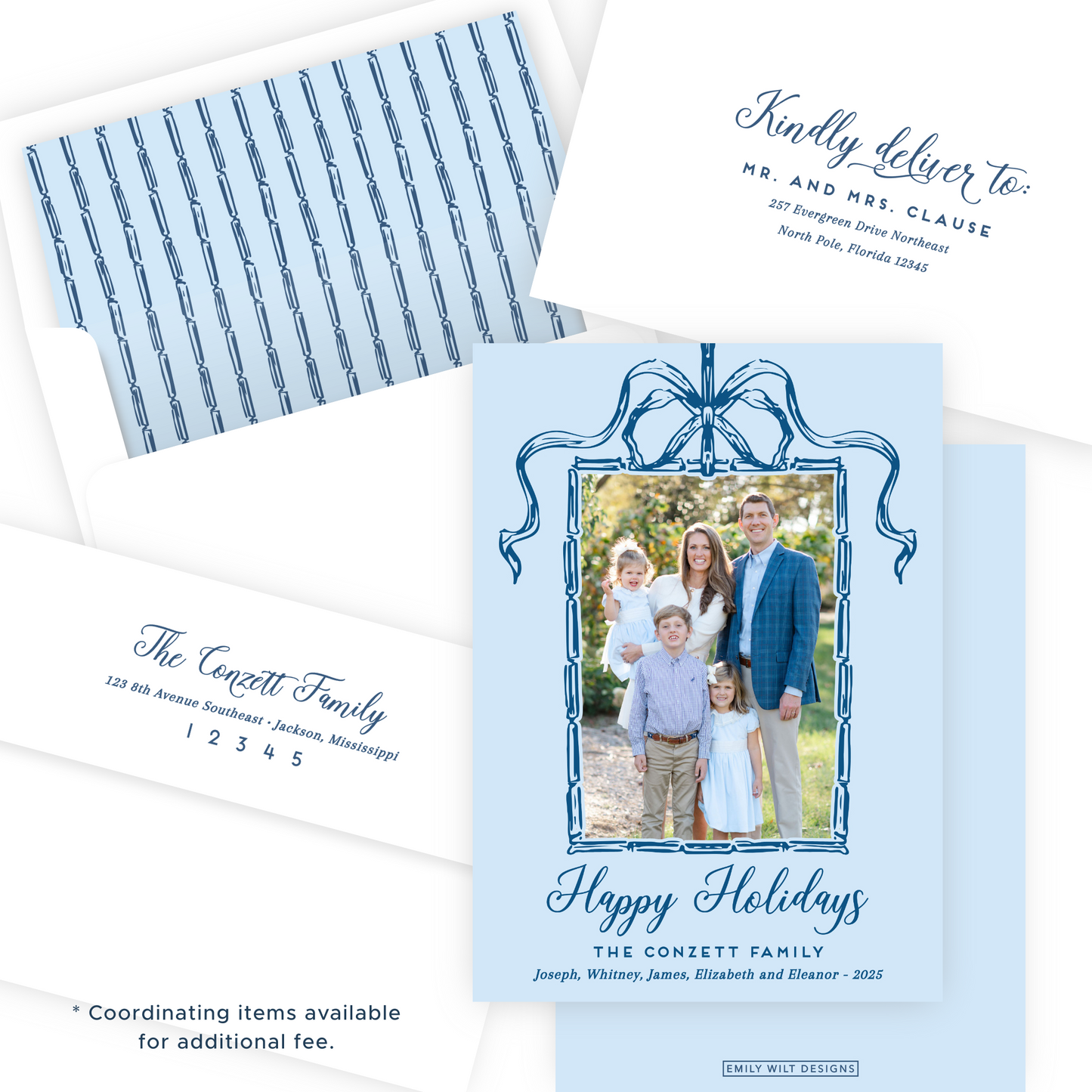 Christmas Photo Card - Bamboo Bow Frame, Winter Sky