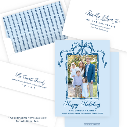 Christmas Photo Card - Bamboo Bow Frame, Winter Sky