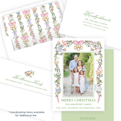 Christmas Photo Card - Twelve Days of Christmas Garland (Pastel) - Portrait
