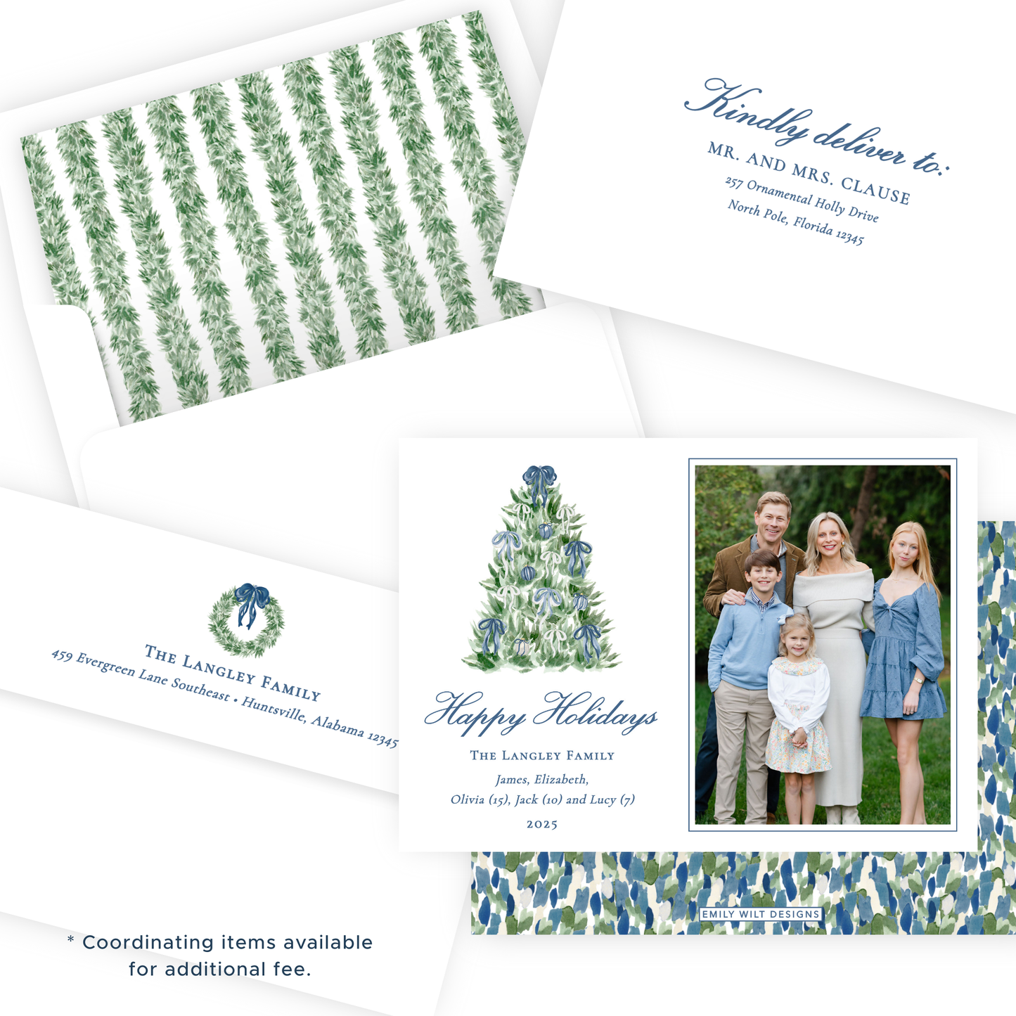 Christmas Photo Card - Tied with a Bow Tree, Blue - Landscape