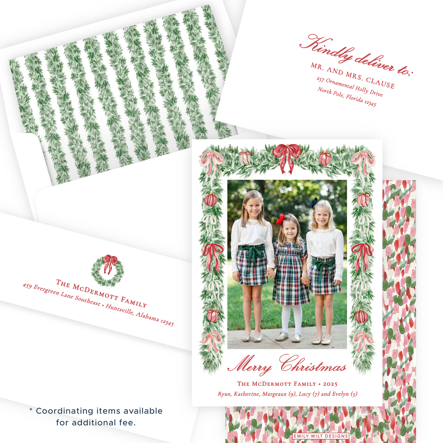 Christmas Photo Card - Tied with a Bow Garland - Portrait
