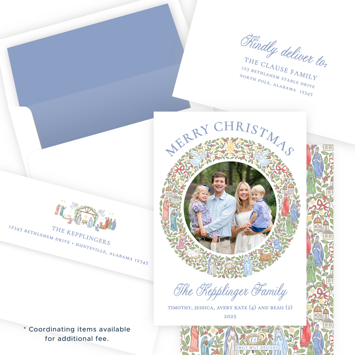 Christmas Photo Card - Festive Nativity Wreath - Portrait
