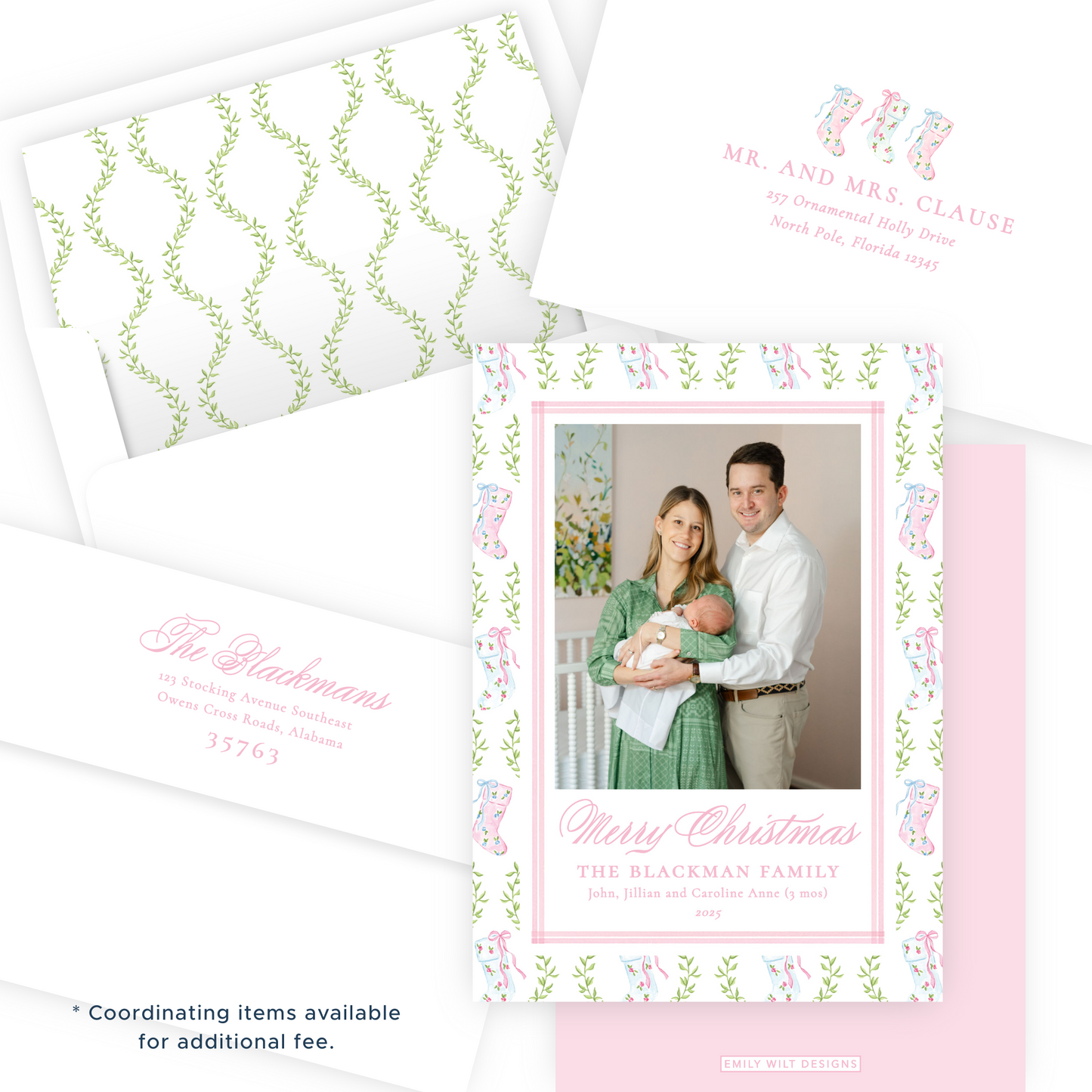 Christmas Photo Card - Delicate Stockings - Portrait