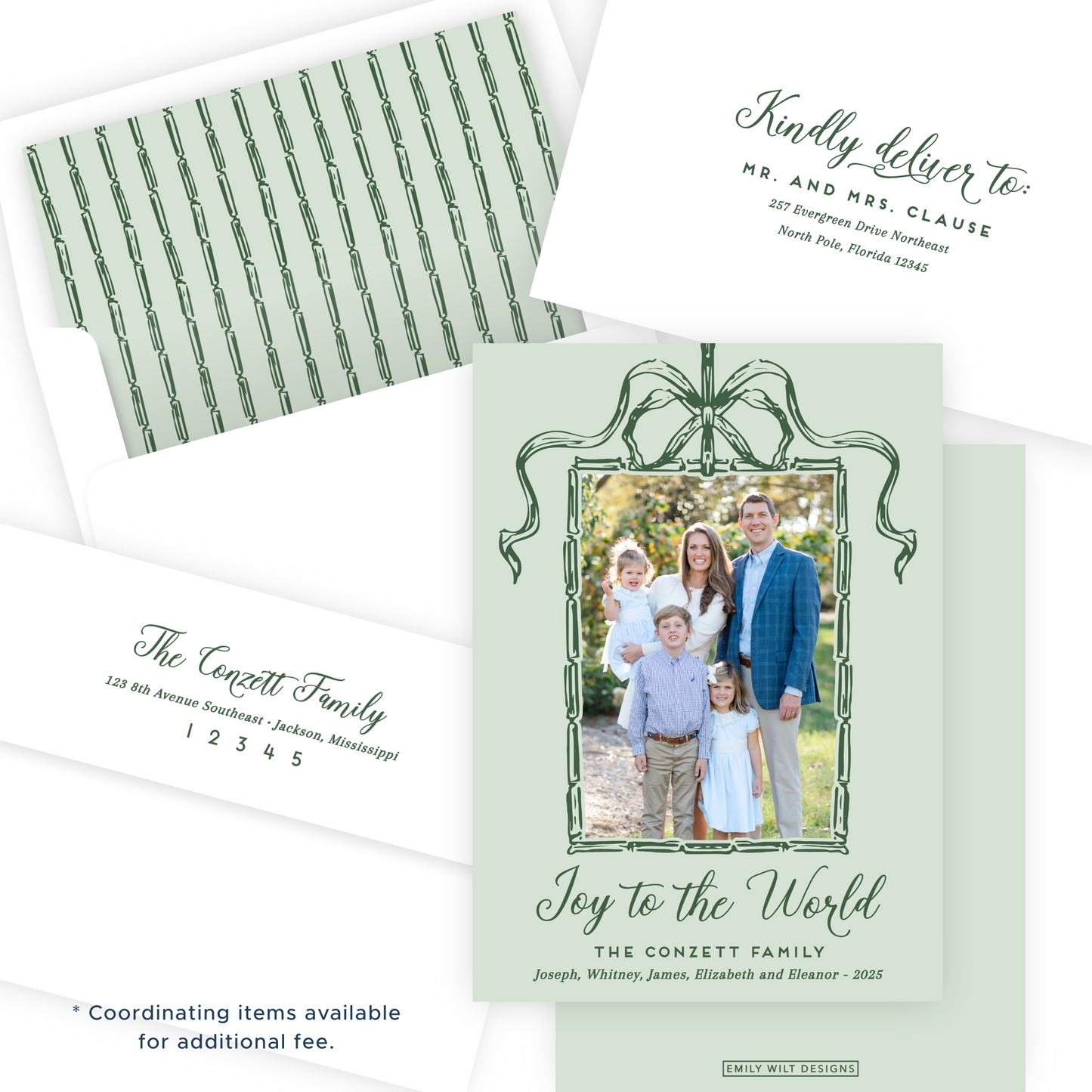 Christmas Photo Card - Bamboo Bow Frame, Evergreen