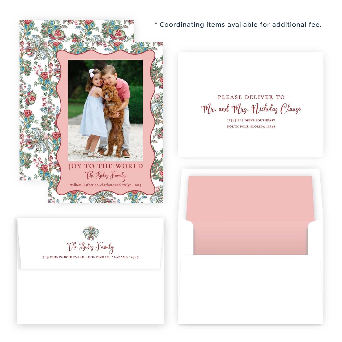 Christmas Photo Card - Chintz Elegance, Cranberry (Portrait)