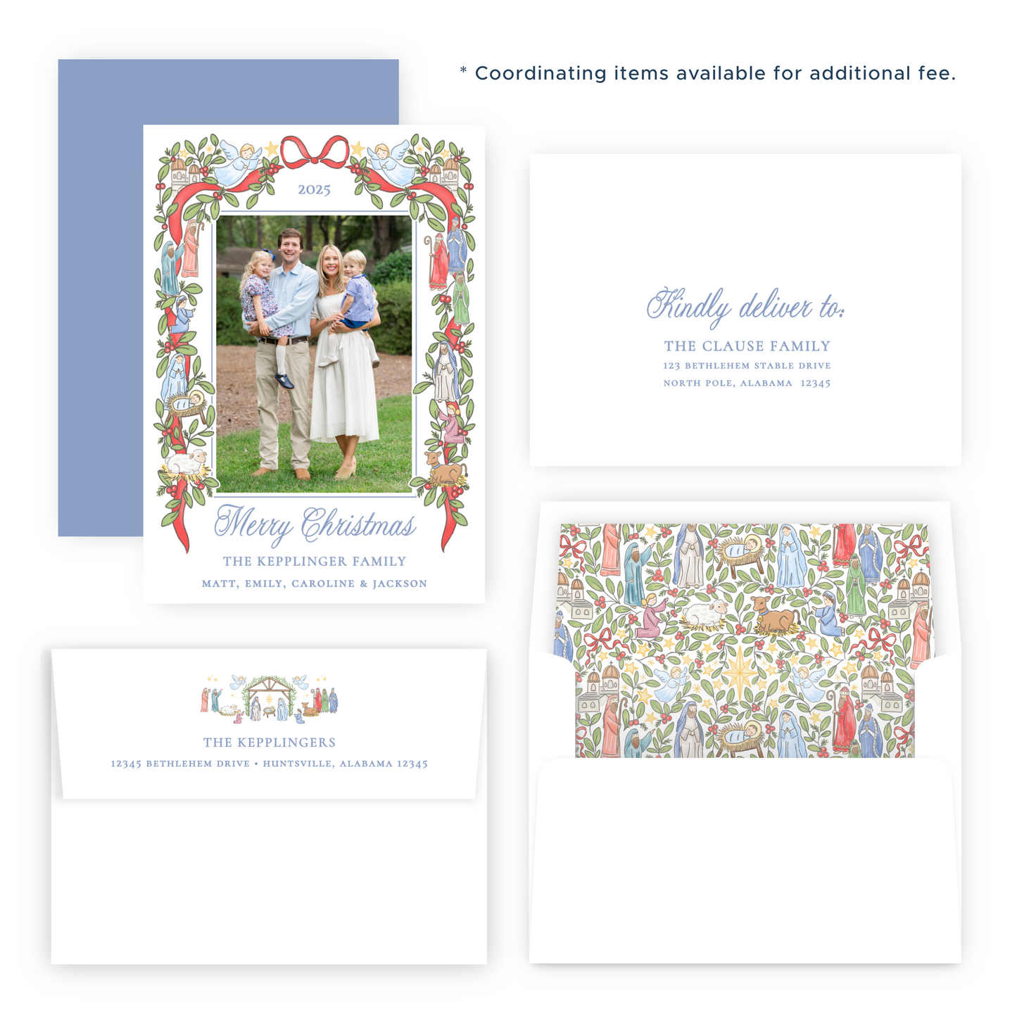 Christmas Photo Card - Festive Nativity Garland (Script) - Portrait