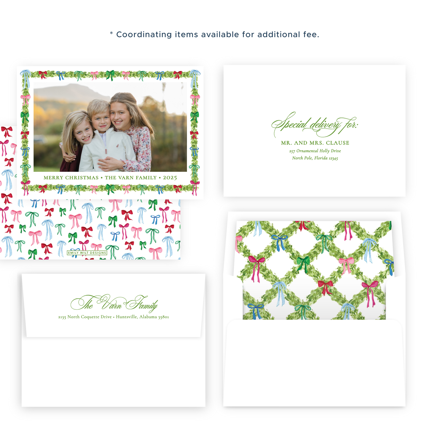 Christmas Photo Card - Decked with Bows Garland - Landscape