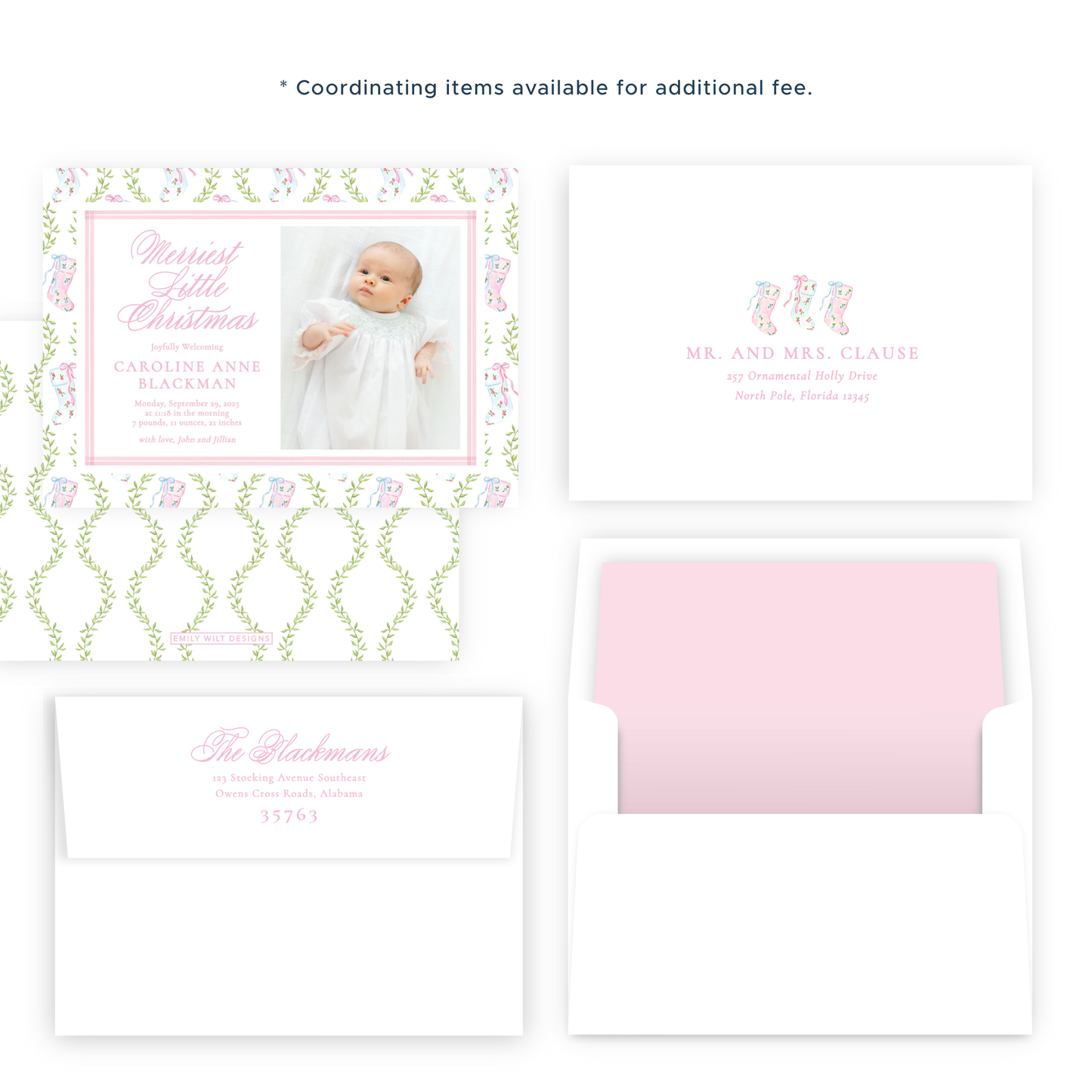 Christmas Photo Card - Delicate Stockings - Landscape - Birth Announcement