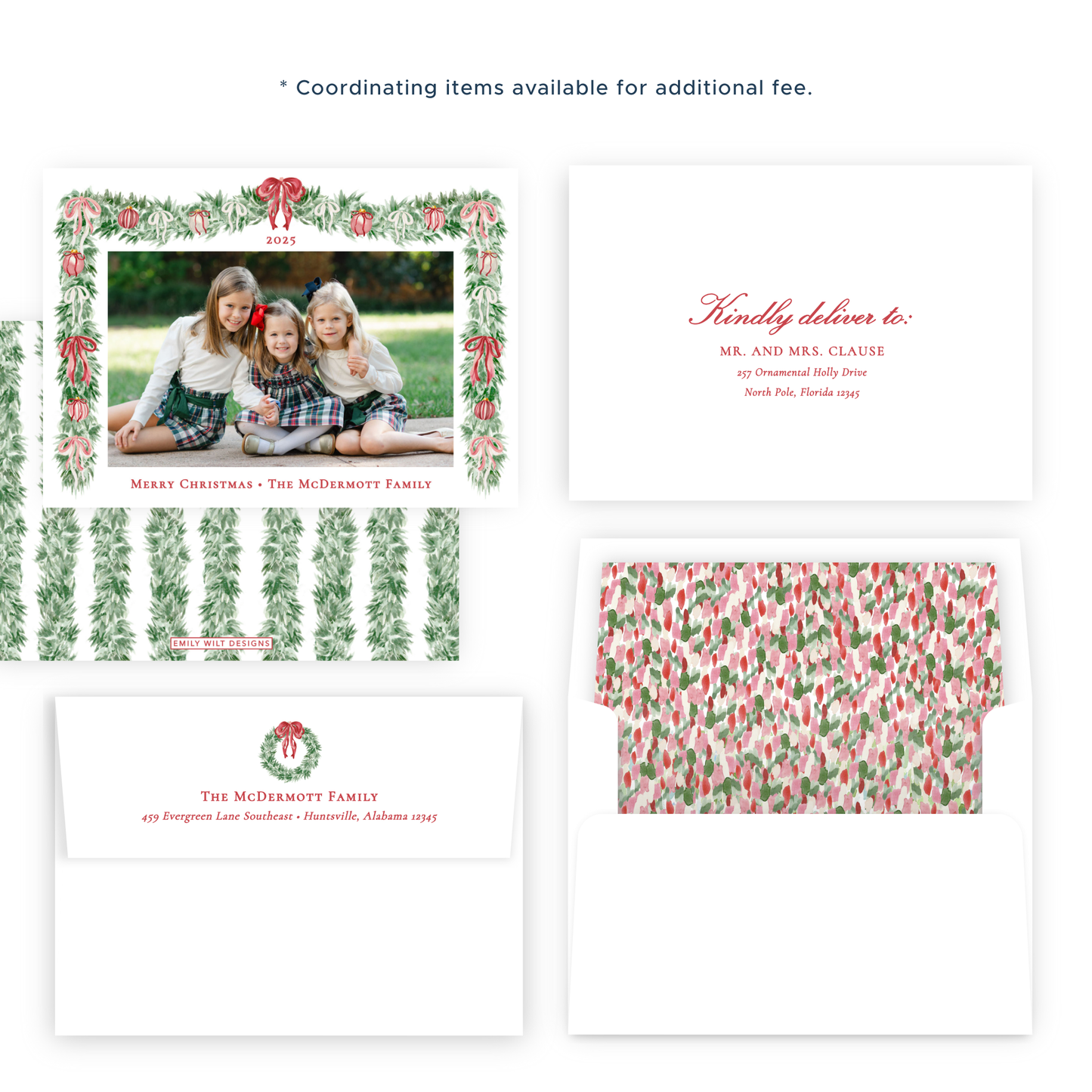 Christmas Photo Card - Tied with a Bow Garland - Landscape