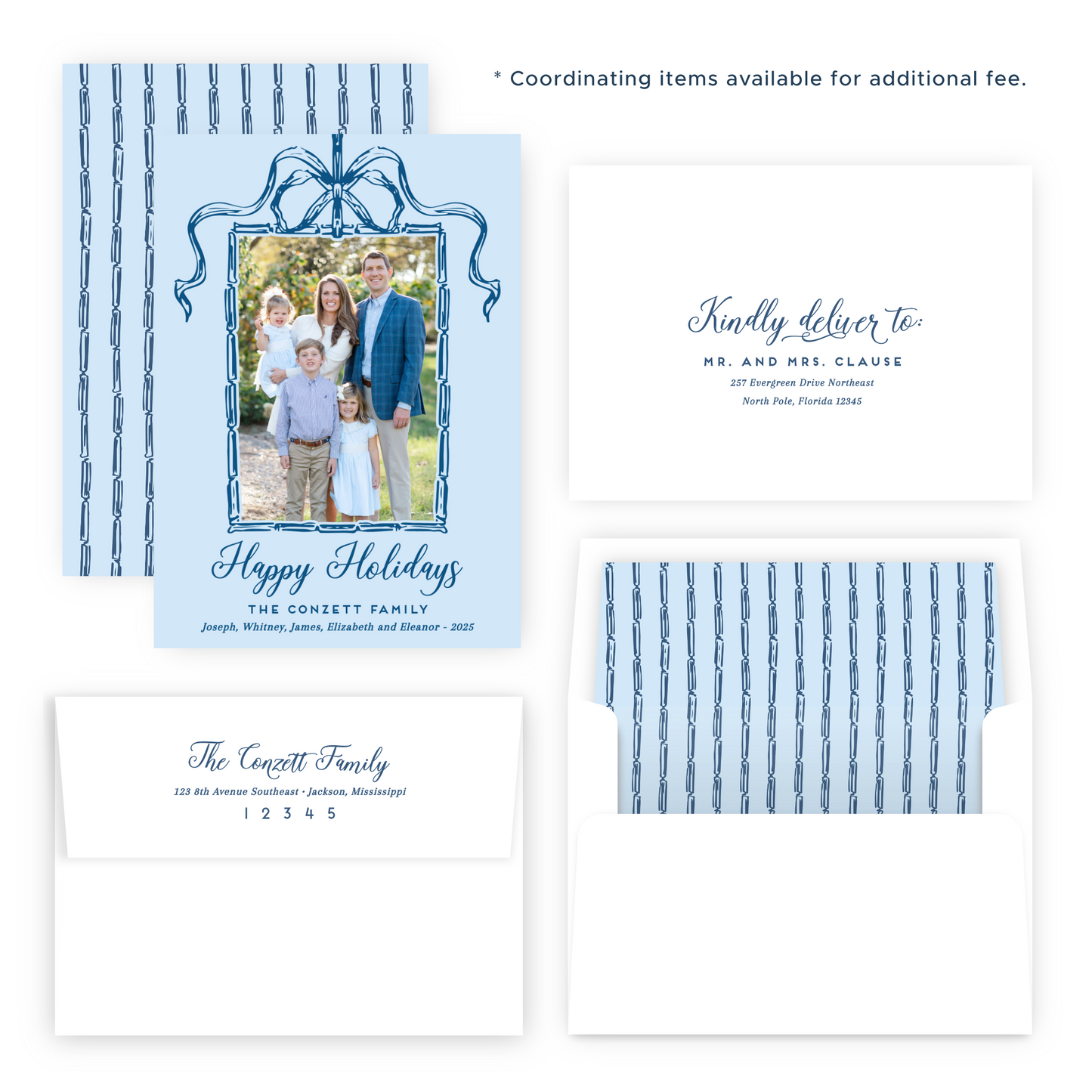 Christmas Photo Card - Bamboo Bow Frame, Winter Sky