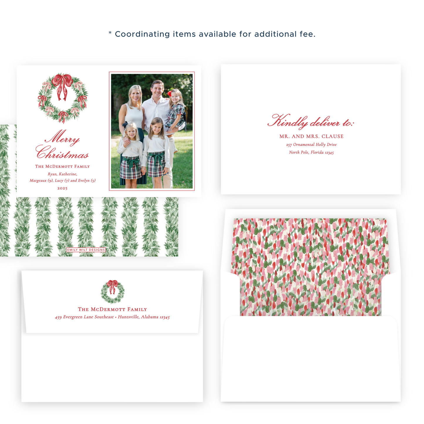 Christmas Photo Card - Tied with a Bow Decorated Wreath - Landscape