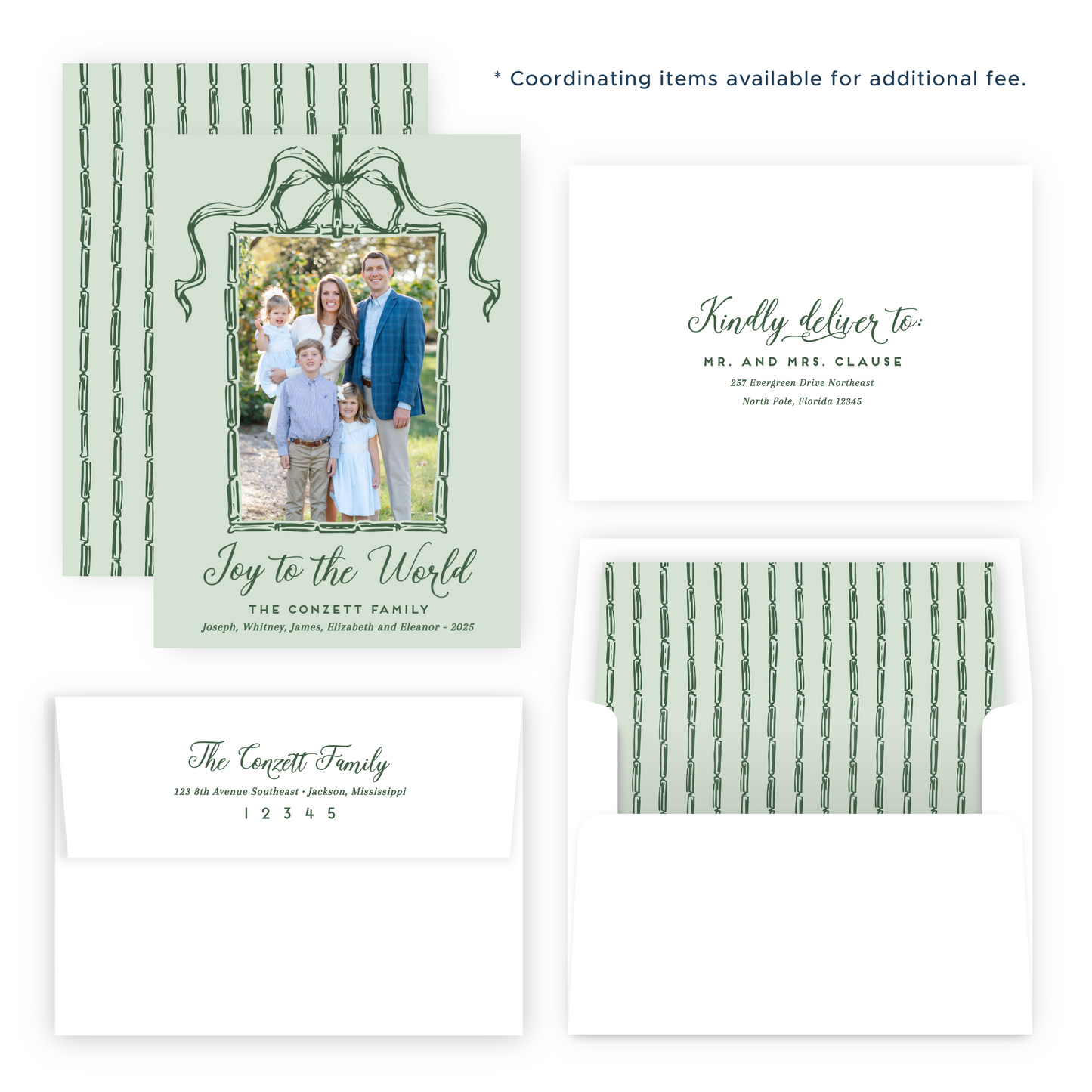 Christmas Photo Card - Bamboo Bow Frame, Evergreen