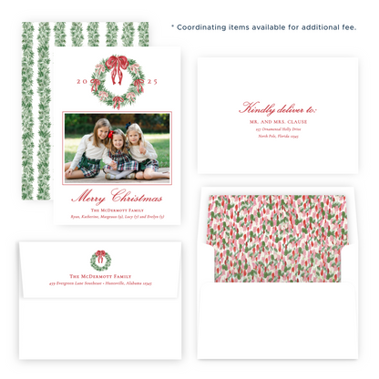 Christmas Photo Card - Tied with a Bow Decorated Wreath