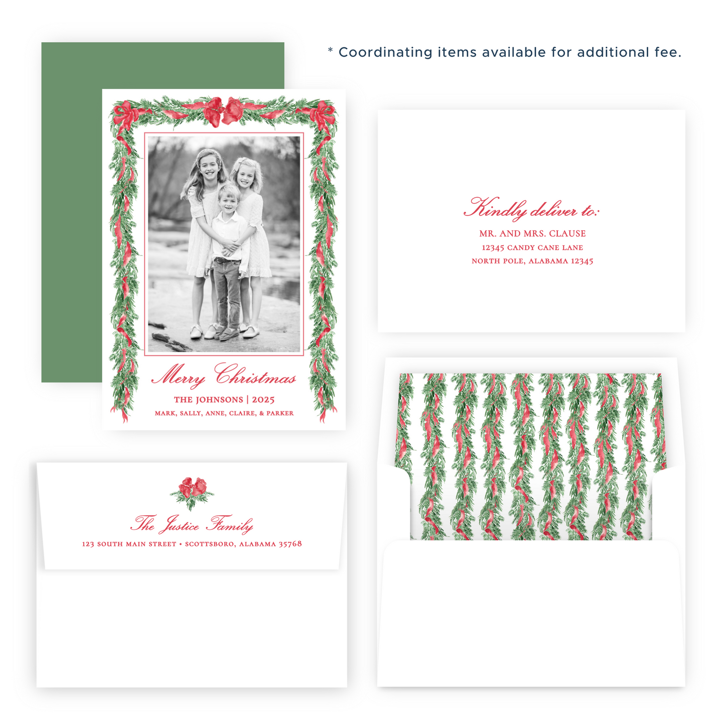 Christmas Photo Card - Big Bow Garland, Red (Portrait)
