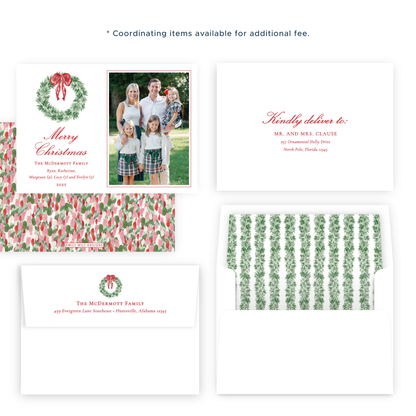 Christmas Photo Card - Tied with a Bow Wreath - Landscape