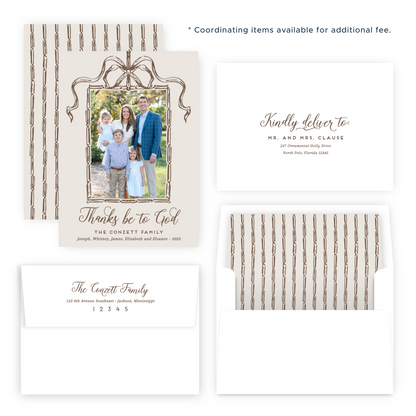 Christmas Photo Card - Bamboo Bow Frame, Chocolate