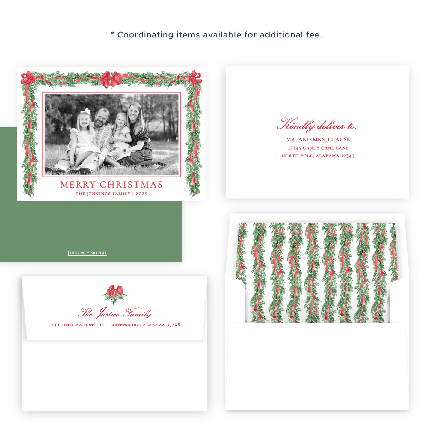 Christmas Photo Card - Big Bow Garland, Red (Portrait)