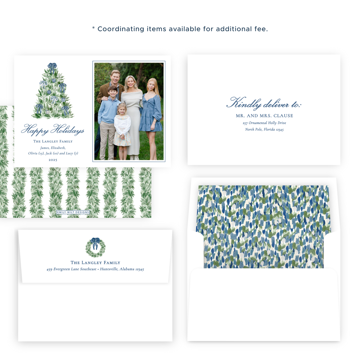 Christmas Photo Card - Tied with a Bow Tree, Blue - Landscape