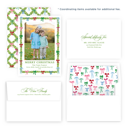 Christmas Photo Card - Decked with Bows Garland - Portrait