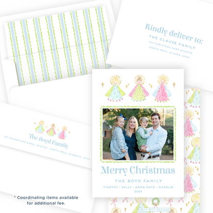 Christmas Photo Card - Christmas Angels, Blue - Portrait