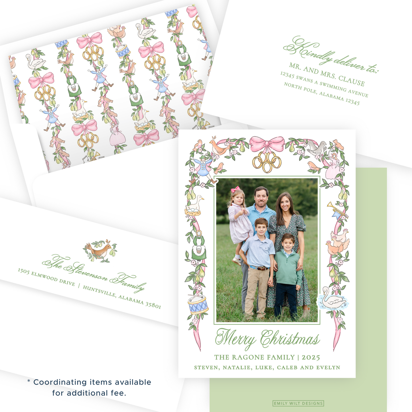 Christmas Photo Card - Twelve Days of Christmas Garland (Script) - Portrait