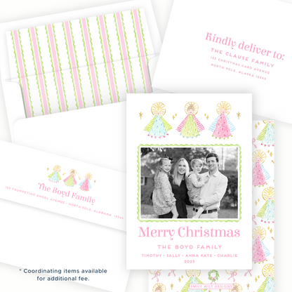 Christmas Photo Card - Christmas Angels, Pink - Portrait