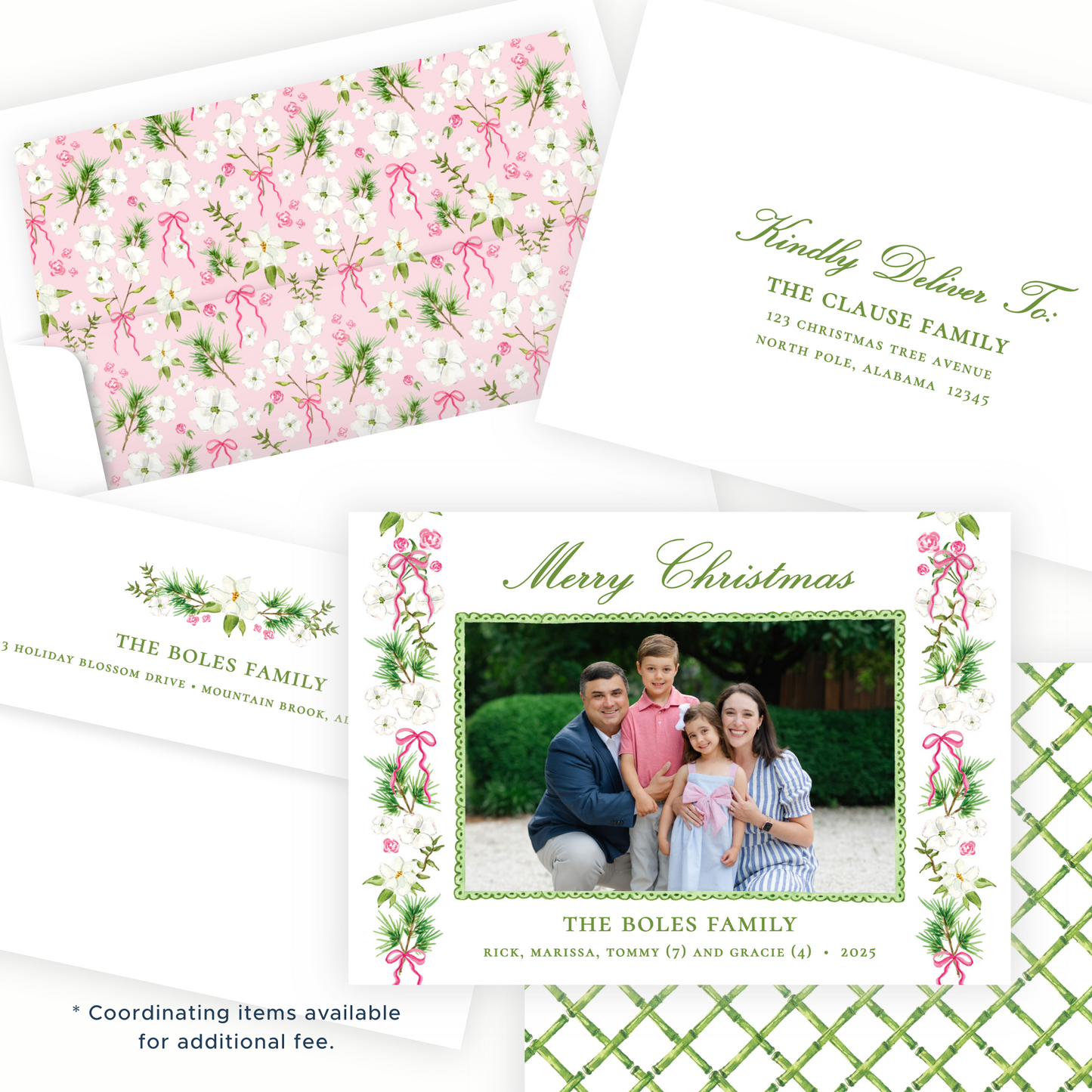 Christmas Photo Card - Holiday Blossoms, Pink - Landscape
