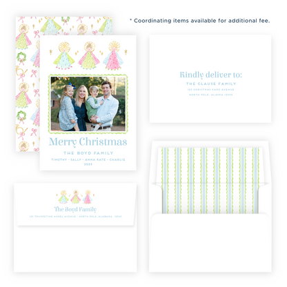 Christmas Photo Card - Christmas Angels, Blue - Portrait