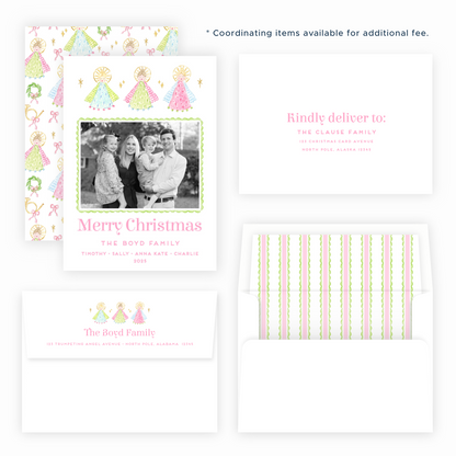 Christmas Photo Card - Christmas Angels, Pink - Portrait