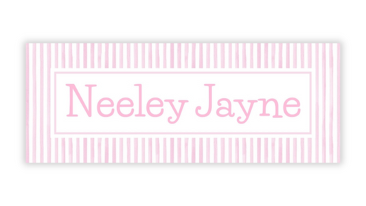 Personalized Water-Resistant Name Labels for School Supplies | 60 Pack (1x2.625") | Pink Seersucker