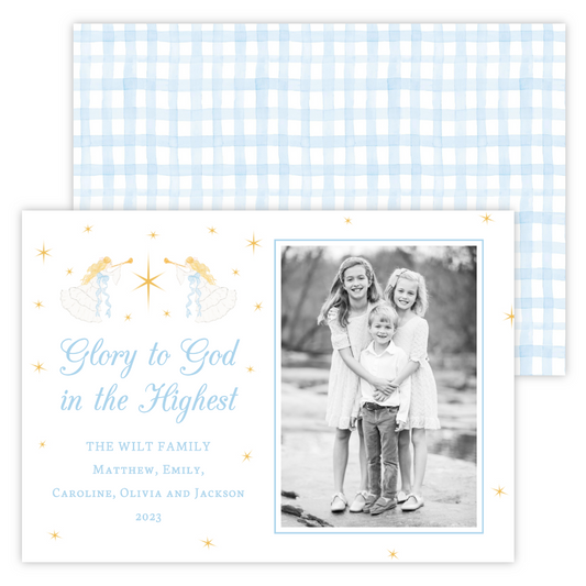 Christmas Photo Card - Grandmillennial Trumpeting Angels (Portrait Photo)