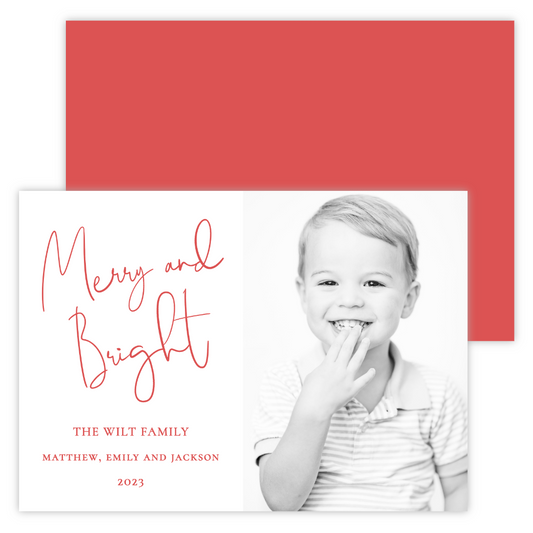 Christmas Photo Card - Simple Merry and Bright (Portrait Photo)
