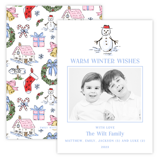 Christmas Photo Card - Snow Much Fun Snowman (Landscape Photo)