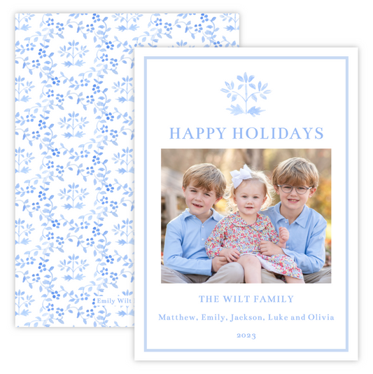 Christmas Photo Card - Blue Chinoiserie (Landscape Photo)