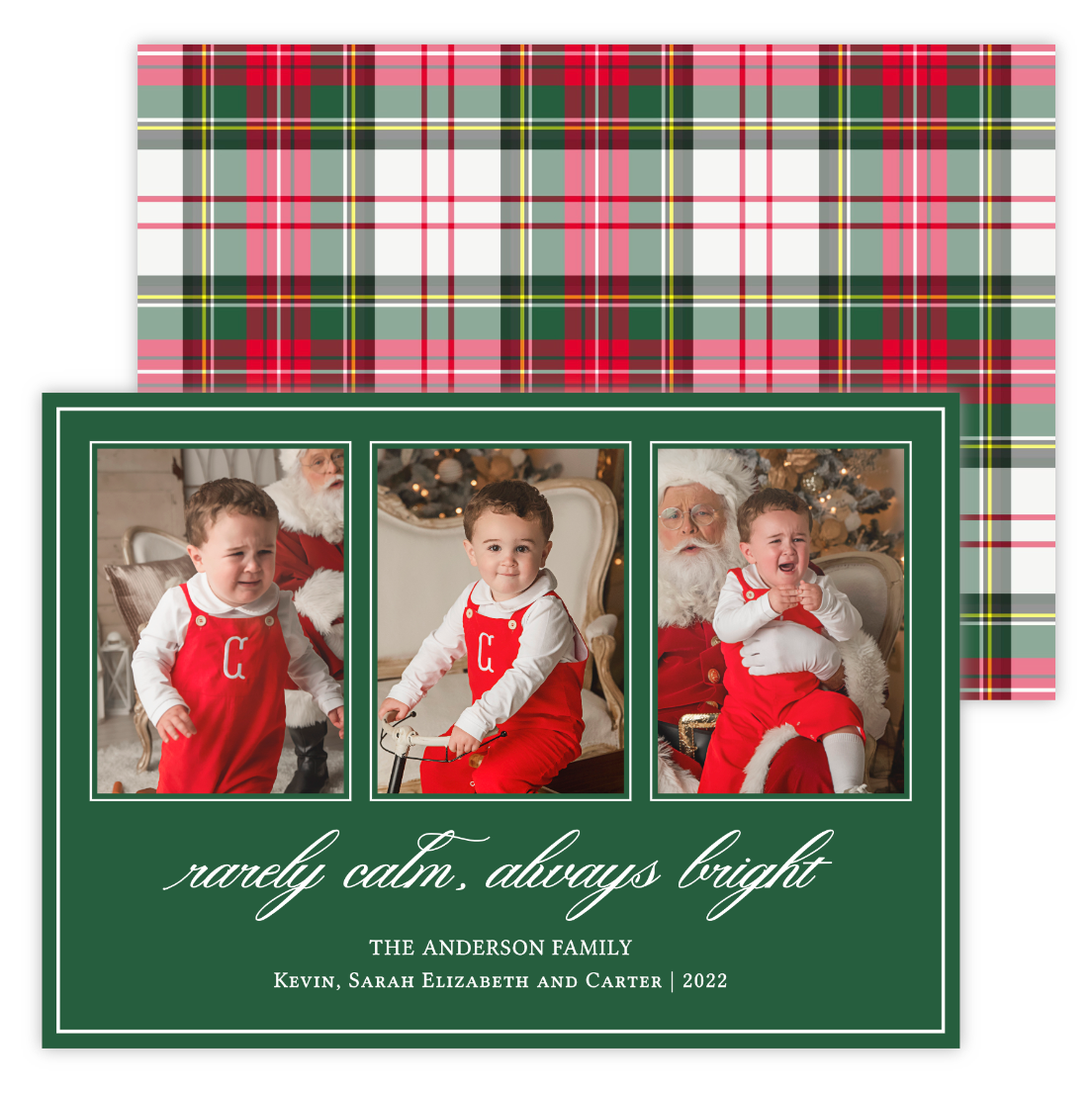 Christmas Photo Card - Tartan Calligraphy (3 Photos)