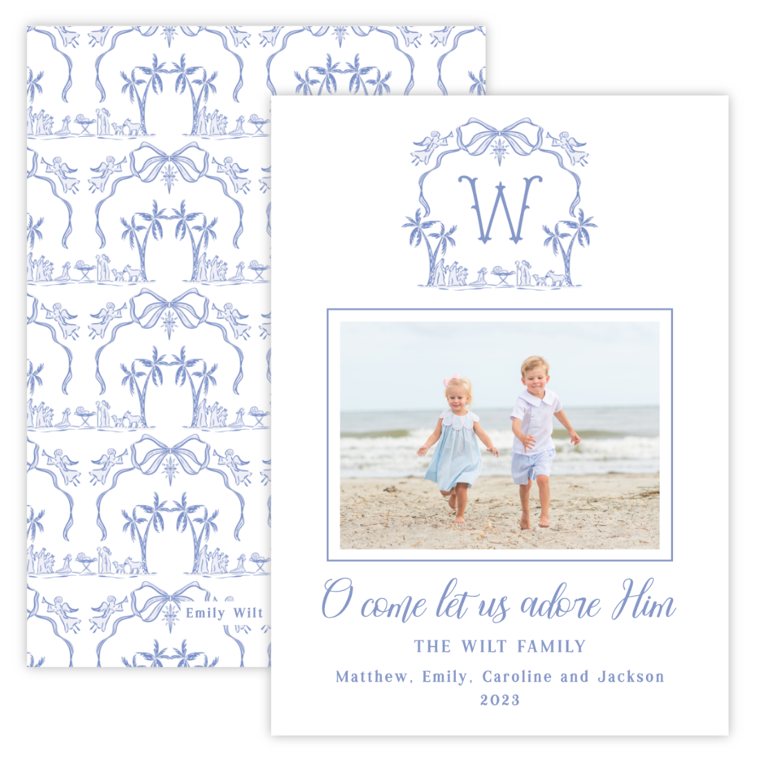 Christmas Photo Card - Blue Nativity (Landscape Photo)