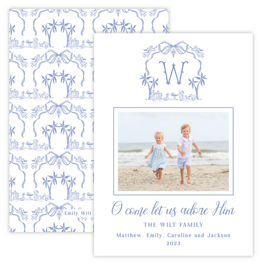 Christmas Photo Card - Blue Nativity (Landscape Photo)