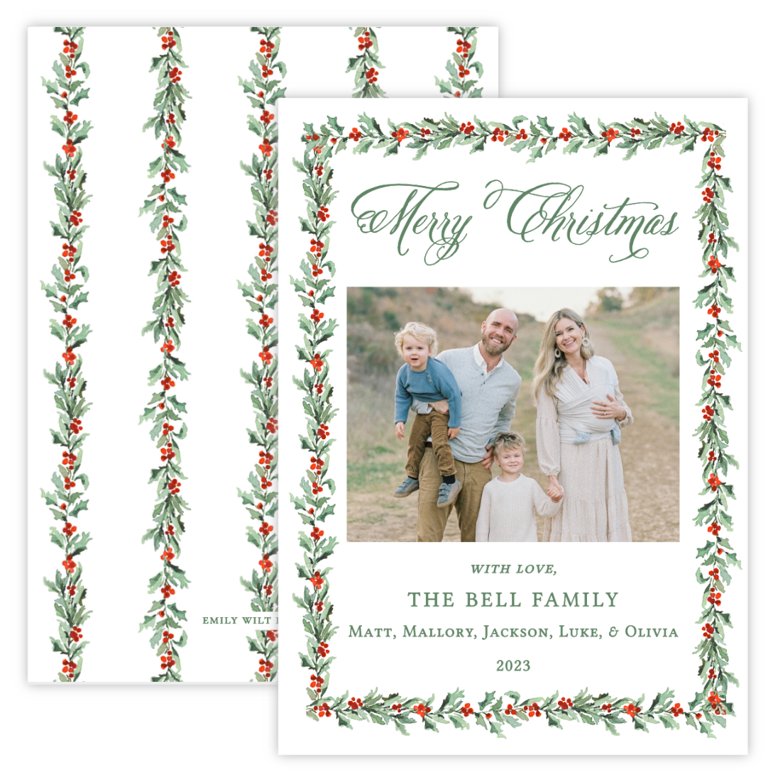 Christmas Photo Card - Holly Berry (Landscape Photo)