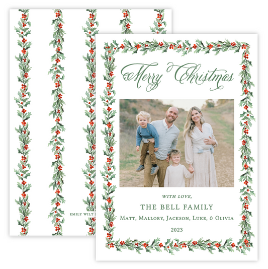 Christmas Photo Card - Holly Berry (Landscape Photo)