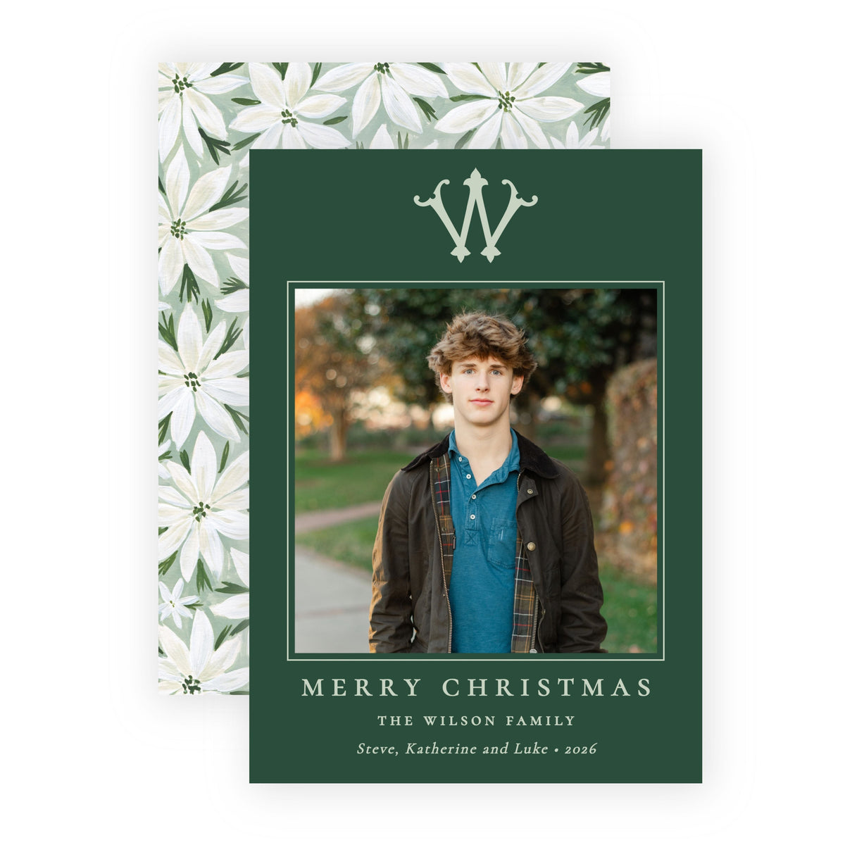 Christmas Photo Card - White Poinsettias 2