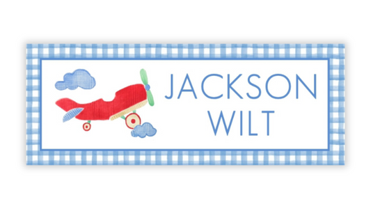 Personalized Water-Resistant Name Labels for School Supplies | 60 Pack (1x2.625") | Airplane