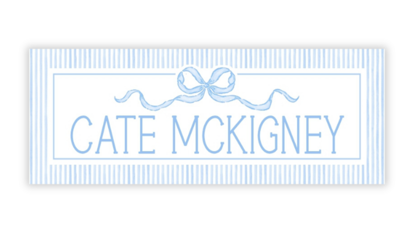 Personalized Water-Resistant Name Labels for School Supplies | 60 Pack (1x2.625") | Coquette Bow, Blue