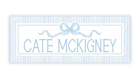 Personalized Water-Resistant Name Labels for School Supplies | 60 Pack (1x2.625") | Coquette Bow, Blue