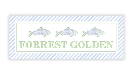 Personalized Water-Resistant Name Labels for School Supplies | 60 Pack (1x2.625") | Fish