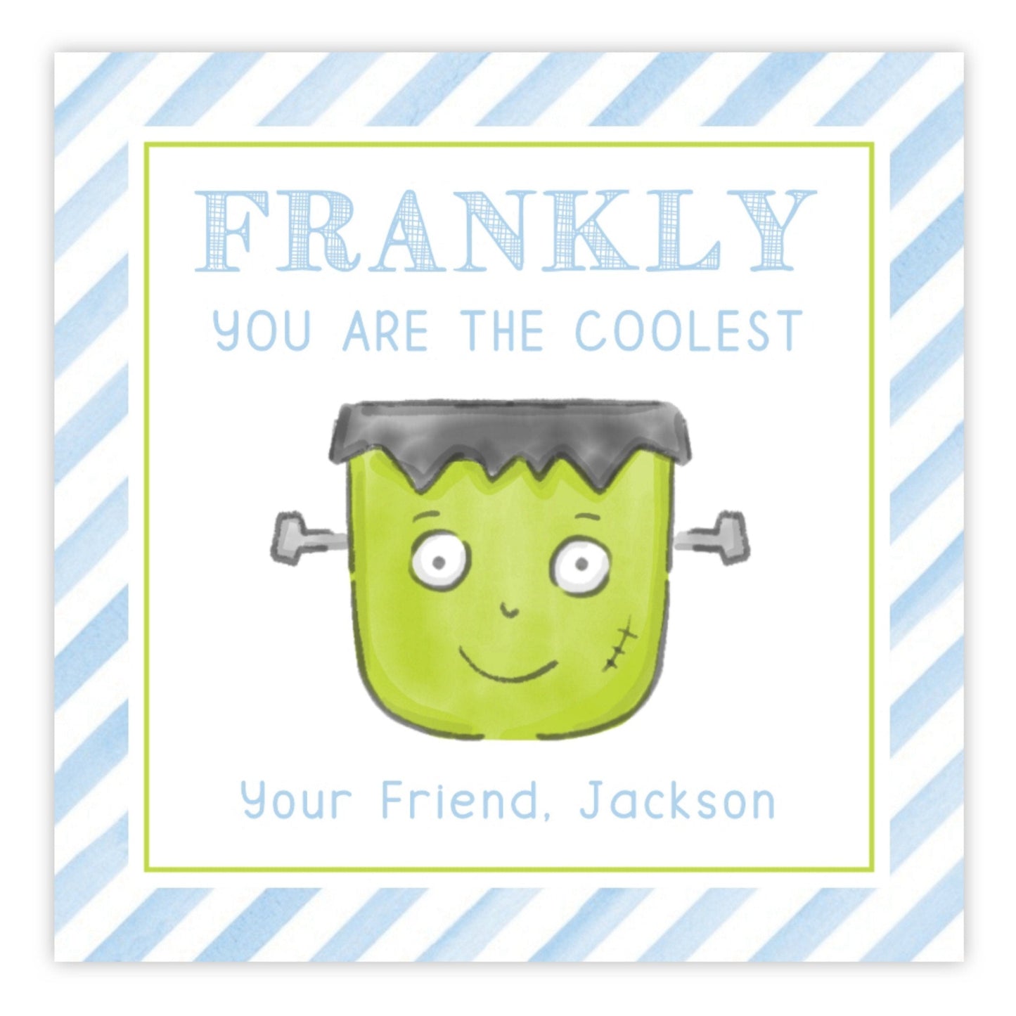 Kids Halloween Tags or Stickers - Frankenstein (Blue)