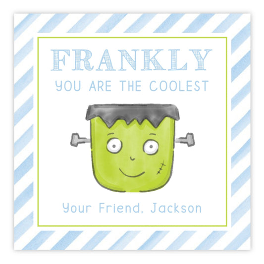 Kids Halloween Tags or Stickers - Frankenstein (Blue)