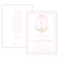 Printed pink baby shower invitation with golden retriever, crest monogram, floral details, and ribbon – free shipping included